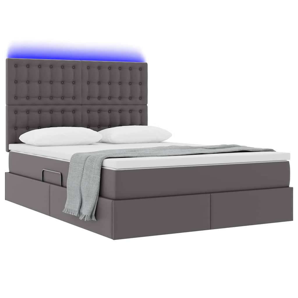 vidaXL Κρεβάτι με αποθηκευτικό χώρο και LED Γκρι 140 x 200 cm