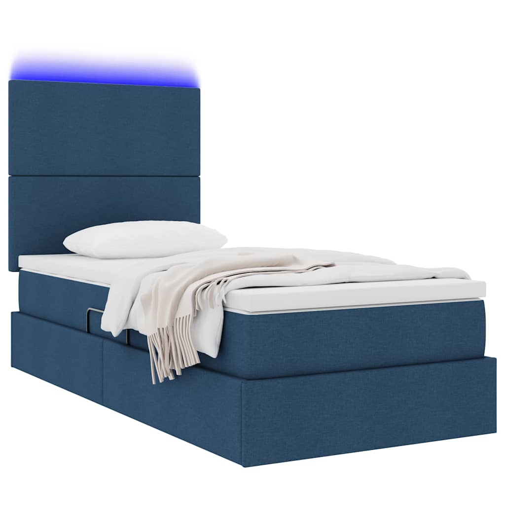 vidaXL LED Κρεβάτι αποθήκευσης με στρώμα Μπλε 90 x 200 cm Ύφασμα