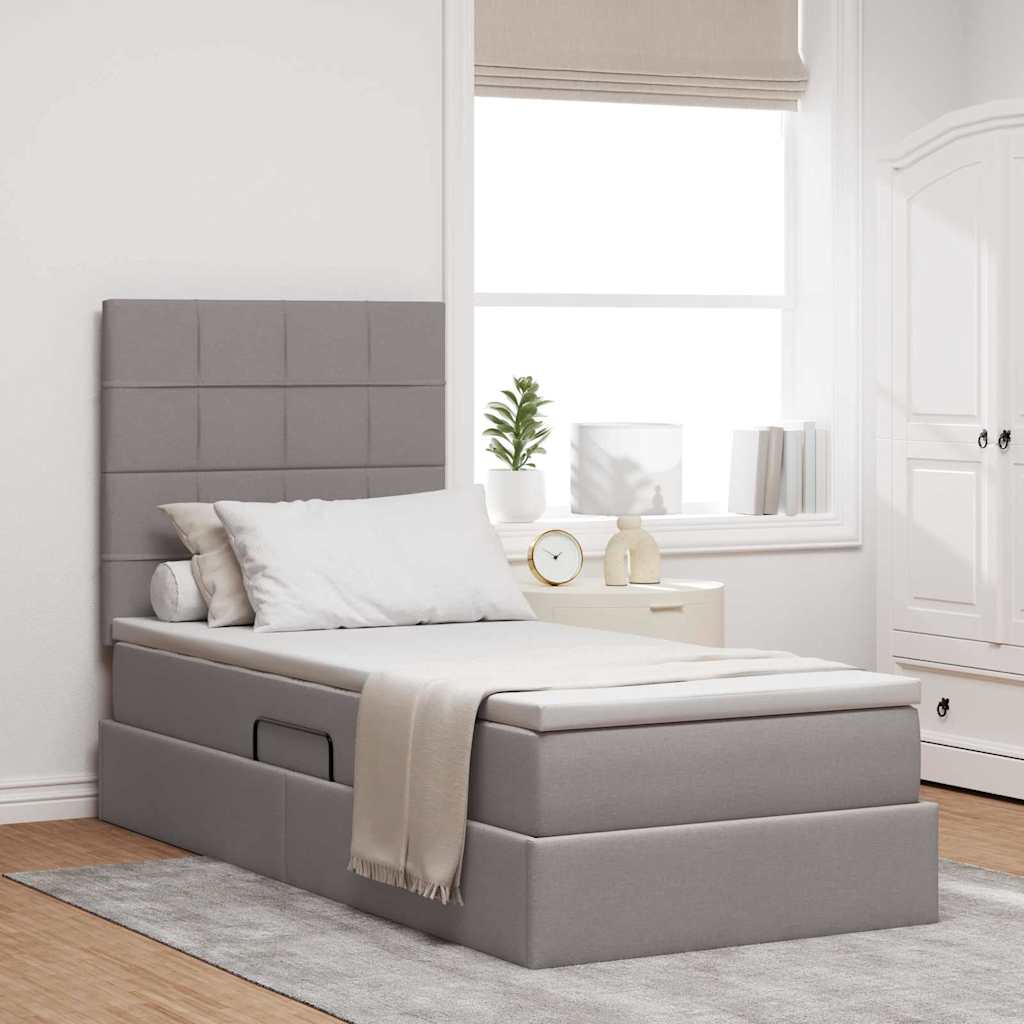 vidaXL LED Κρεβάτι αποθήκευσης με στρώμα Taupe 90 x 200 cm Ύφασμα