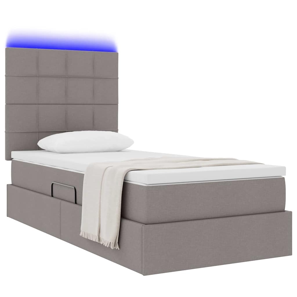 vidaXL LED Κρεβάτι αποθήκευσης με στρώμα Taupe 90 x 200 cm Ύφασμα
