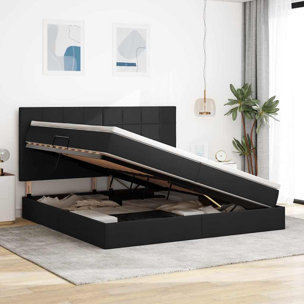 vidaXL LED Κρεβάτι αποθήκευσης με στρώμα Μαύρο 200 x 200 cm Ύφασμα