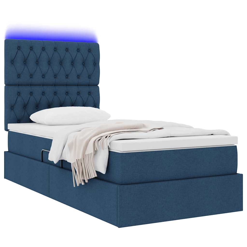 vidaXL LED Κρεβάτι αποθήκευσης με στρώμα Μπλε 90 x 200 cm Ύφασμα