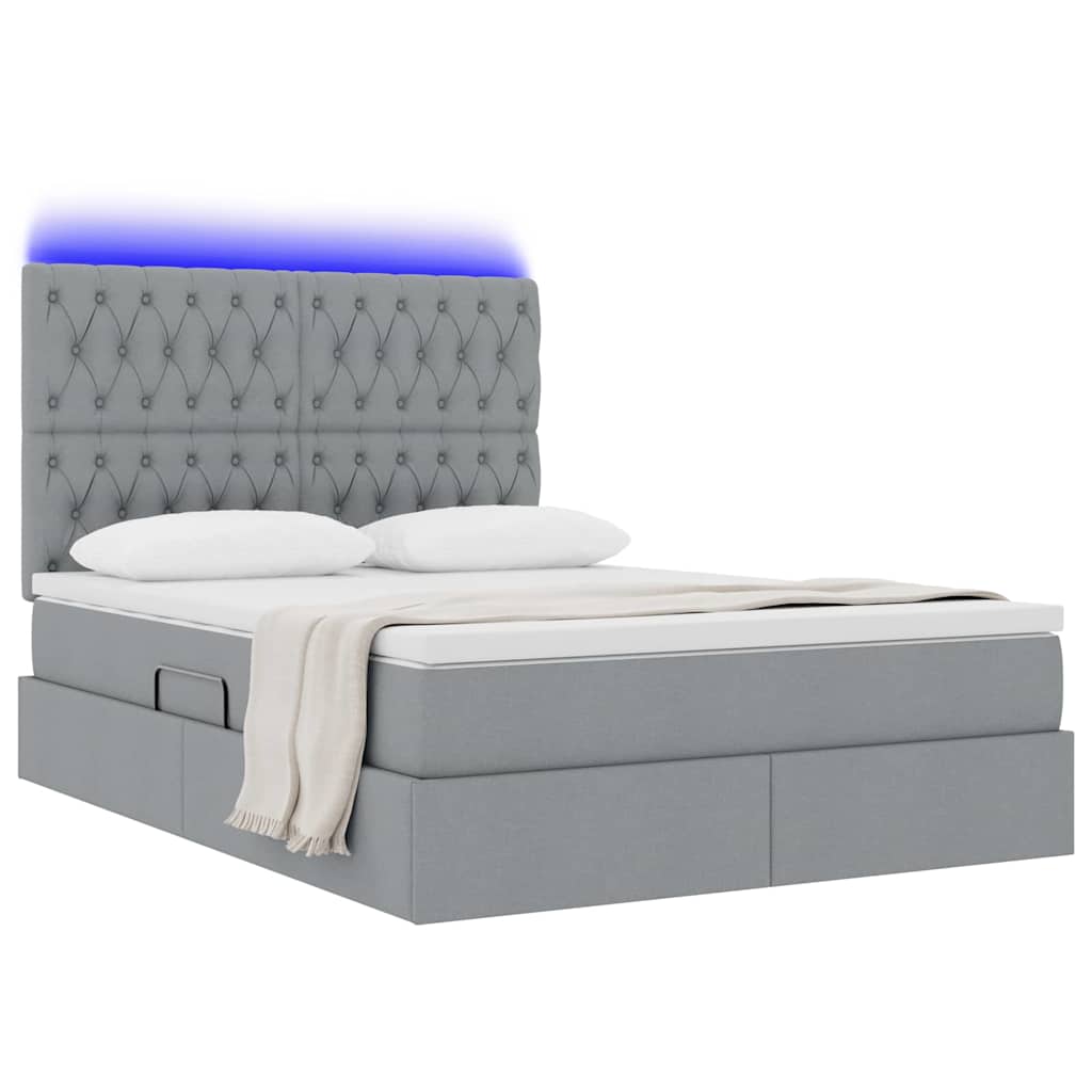 vidaXL LED Κρεβάτι αποθήκευσης με στρώμα Ανοιχτό γκρι 140 x 190 cm