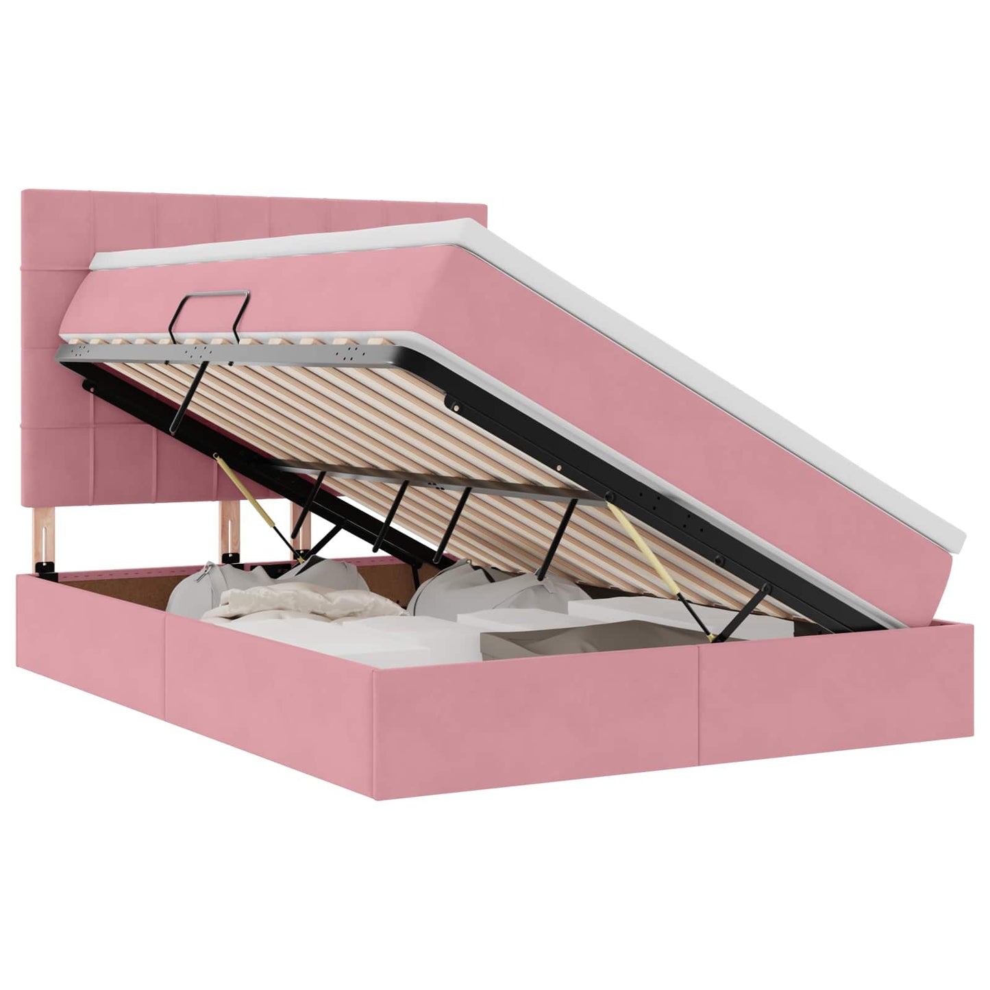 vidaXL LED Κρεβάτι αποθήκευσης με στρώμα Ροζ 140 x 200 cm Βελούδο