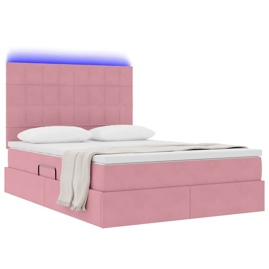 vidaXL LED Κρεβάτι αποθήκευσης με στρώμα Ροζ 140 x 200 cm Βελούδο