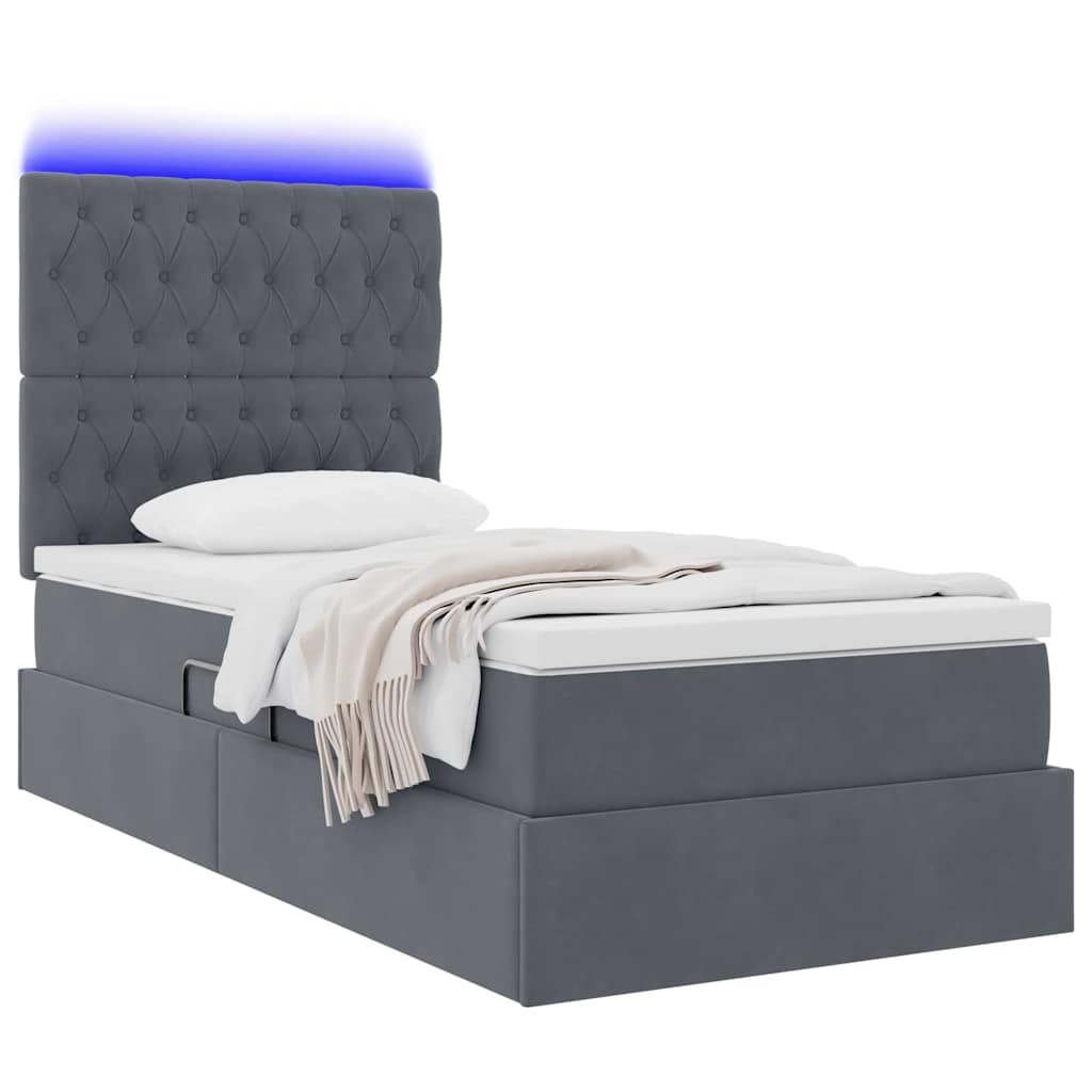 vidaXL LED Κρεβάτι αποθήκευσης με στρώμα Σκούρο Γκρι 90 x 190 cm