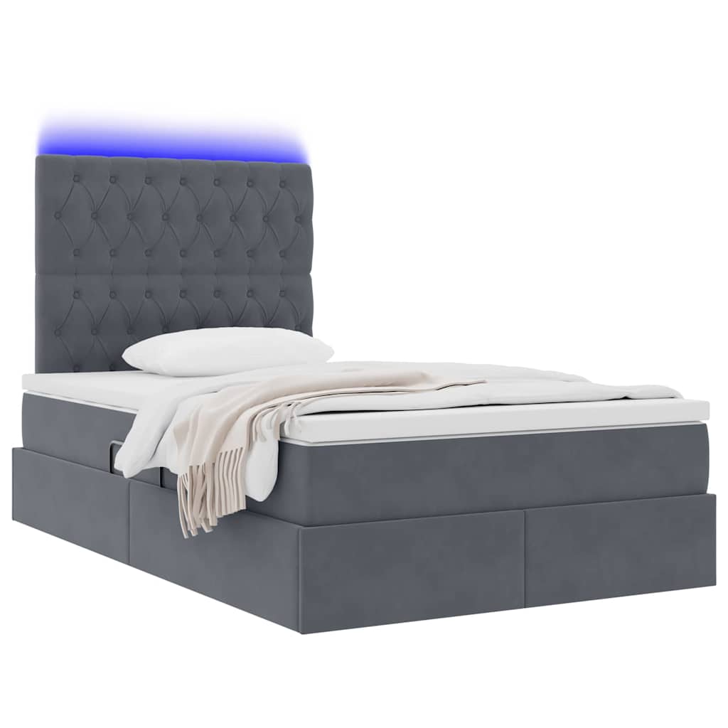 vidaXL LED Κρεβάτι αποθήκευσης με στρώμα Σκούρο Γκρι 120 x 200 cm