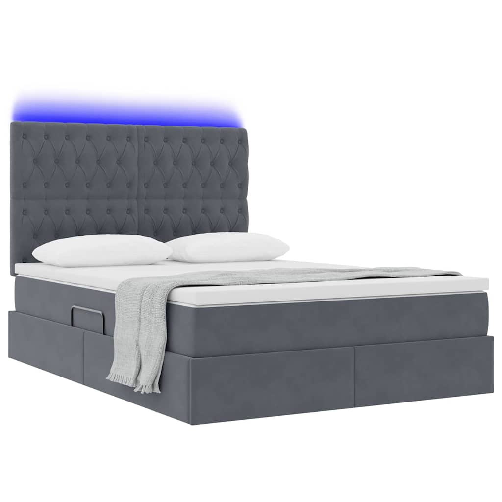 vidaXL LED Κρεβάτι αποθήκευσης με στρώμα Σκούρο Γκρι 140 x 200 cm
