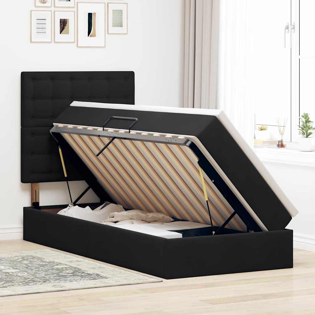 vidaXL LED Κρεβάτι αποθήκευσης με στρώμα Μαύρο 90 x 190 cm Βελούδο