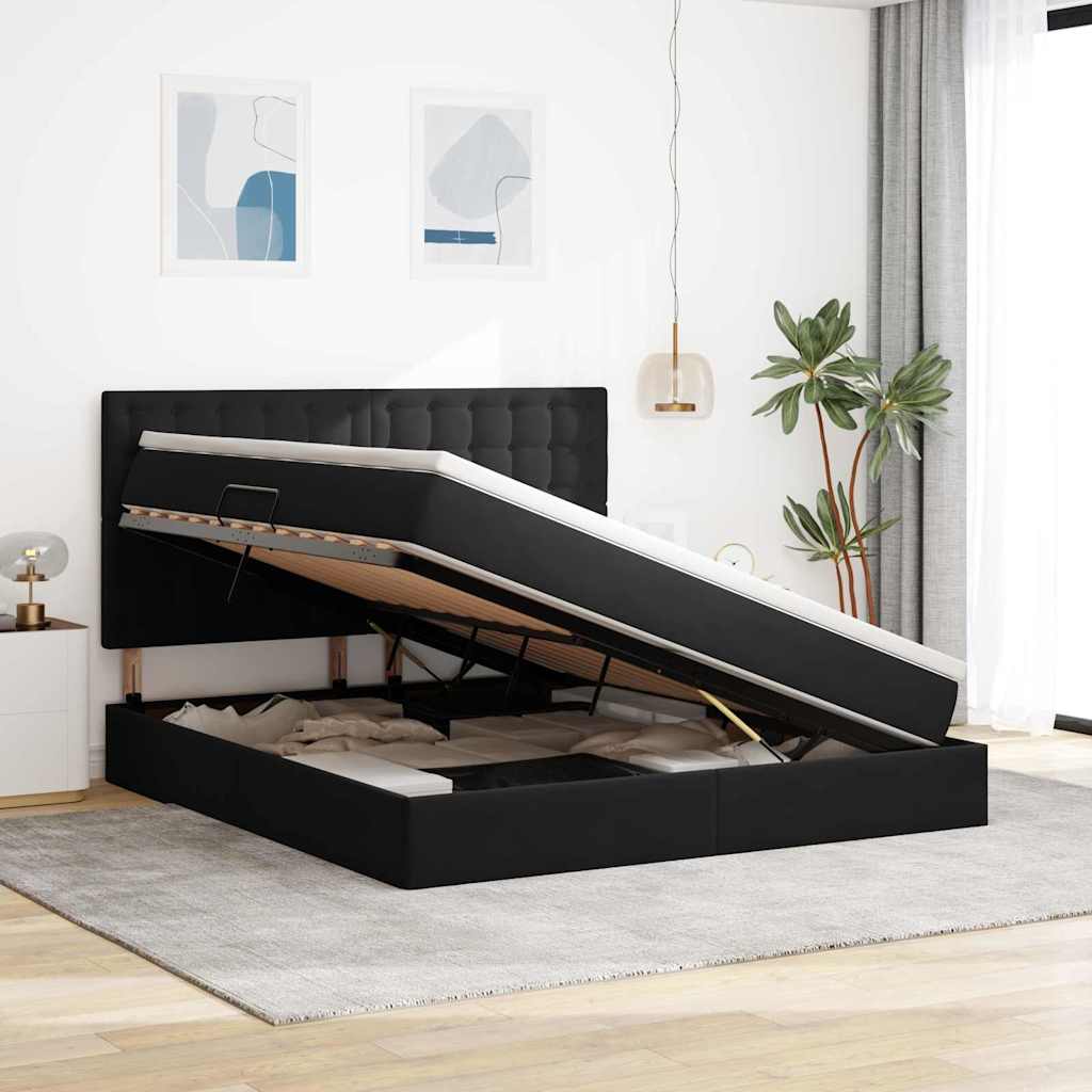 vidaXL LED Κρεβάτι αποθήκευσης με στρώμα Μαύρο 160 x 200 cm Βελούδο