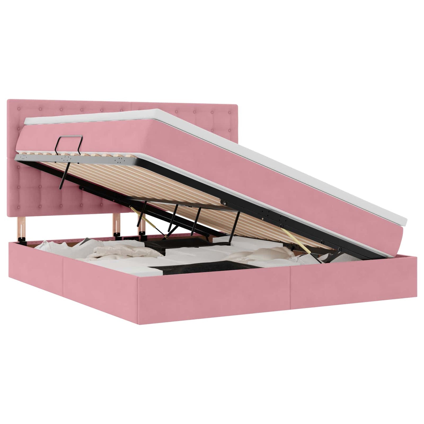 vidaXL LED Κρεβάτι αποθήκευσης με στρώμα Ροζ 160 x 200 cm Βελούδο