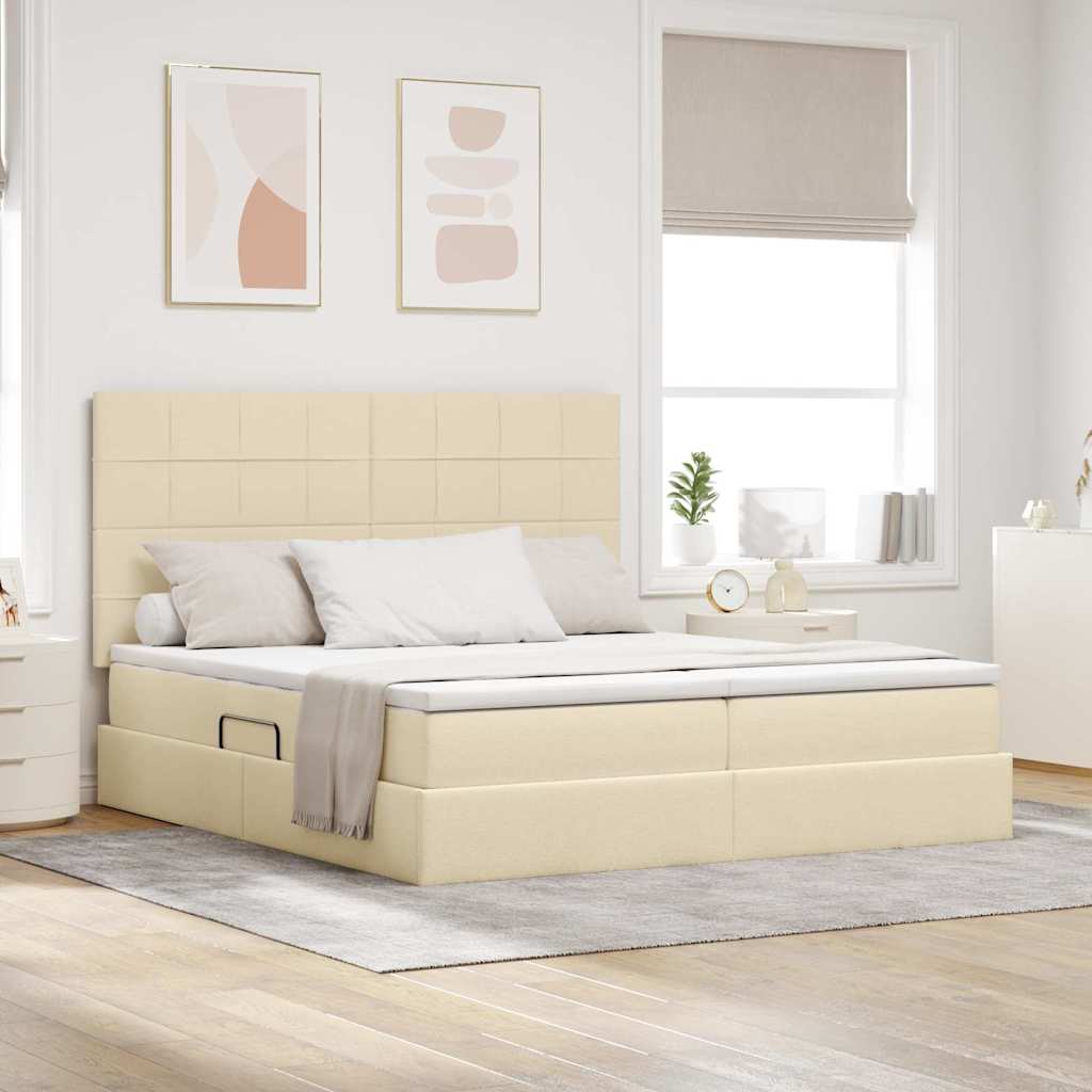 vidaXL LED Κρεβάτι αποθήκευσης με στρώμα Κρέμ 180 x 200 cm Ύφασμα