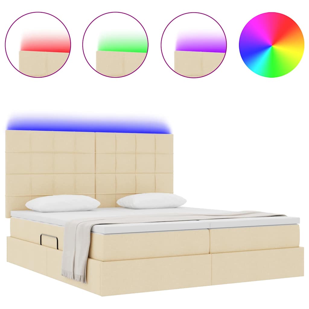 vidaXL LED Κρεβάτι αποθήκευσης με στρώμα Κρέμ 180 x 200 cm Ύφασμα