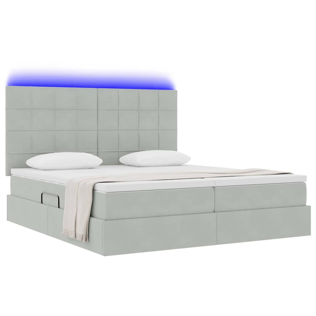 vidaXL LED Κρεβάτι αποθήκευσης με στρώμα Ανοιχτό γκρι 200 x 200 cm