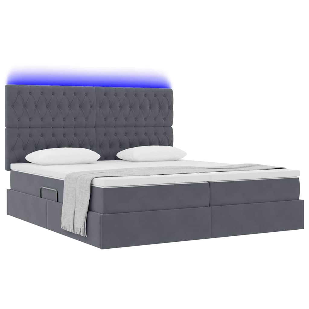 vidaXL LED Κρεβάτι αποθήκευσης με στρώμα Σκούρο Γκρι 200 x 200 cm