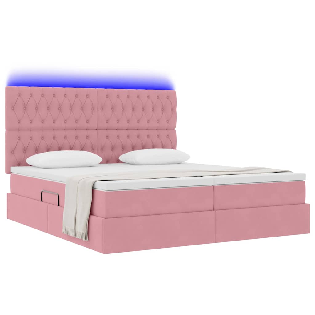 vidaXL LED Κρεβάτι αποθήκευσης με στρώμα Ροζ 200 x 200 cm Βελούδο