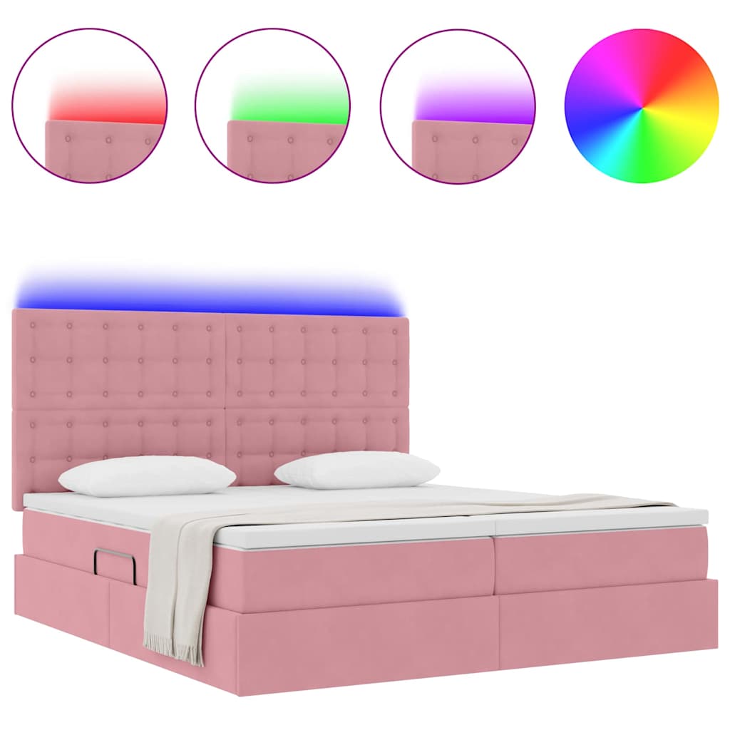 vidaXL LED Κρεβάτι αποθήκευσης με στρώμα Ροζ 200 x 200 cm Βελούδο