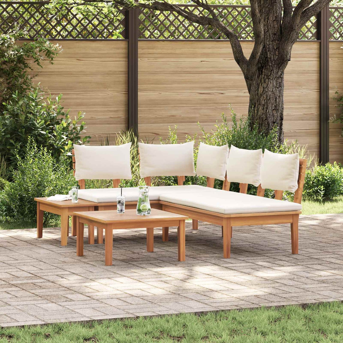 vidaXL Σετ Παγκάκι Κήπου με μαξιλάρι 4 pcs Καφέ και Κρέμα