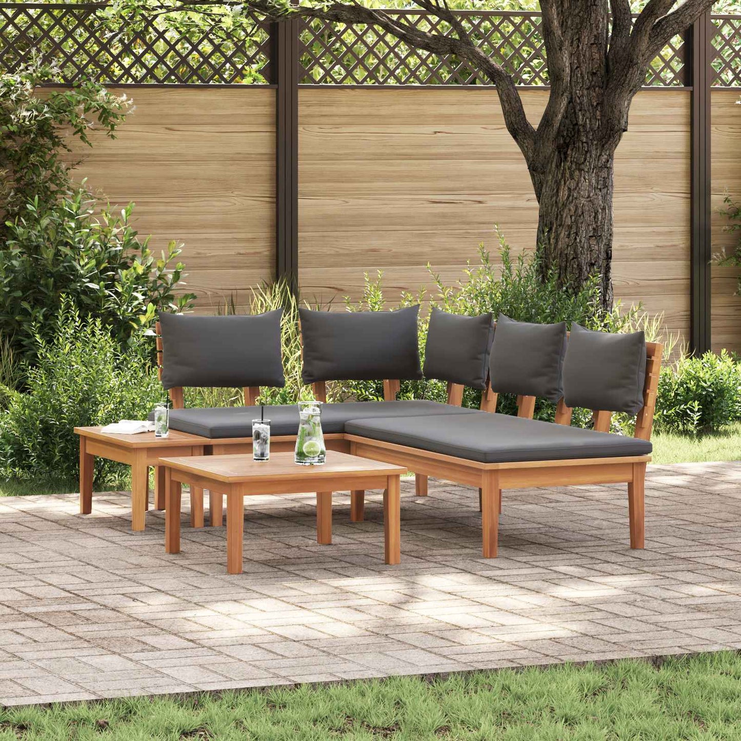 vidaXL Σετ Παγκάκι Κήπου με μαξιλάρι 4 pcs Καφέ και Γκρίζο