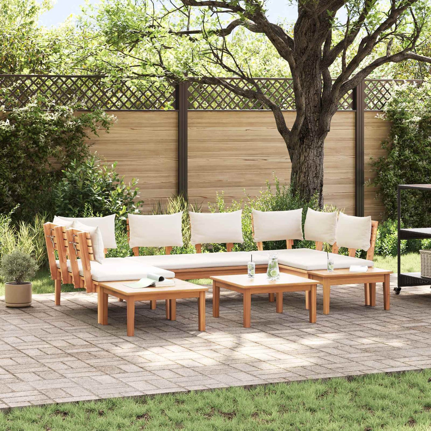 vidaXL Σετ Παγκάκι Κήπου με μαξιλάρι 4 pcs Καφέ και Κρέμα