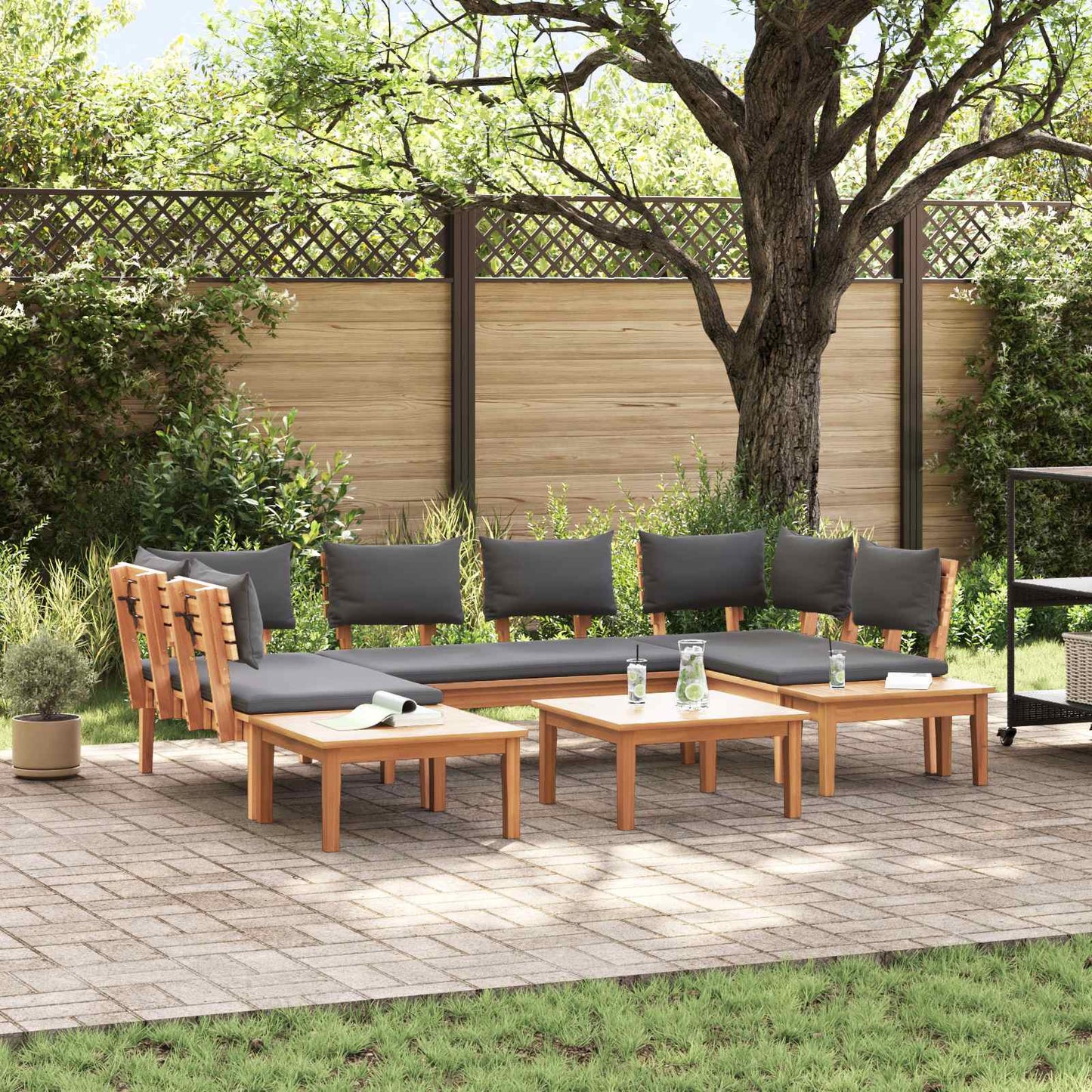 vidaXL Σετ Παγκάκι Κήπου με μαξιλάρι 4 pcs Καφέ και Γκρίζο