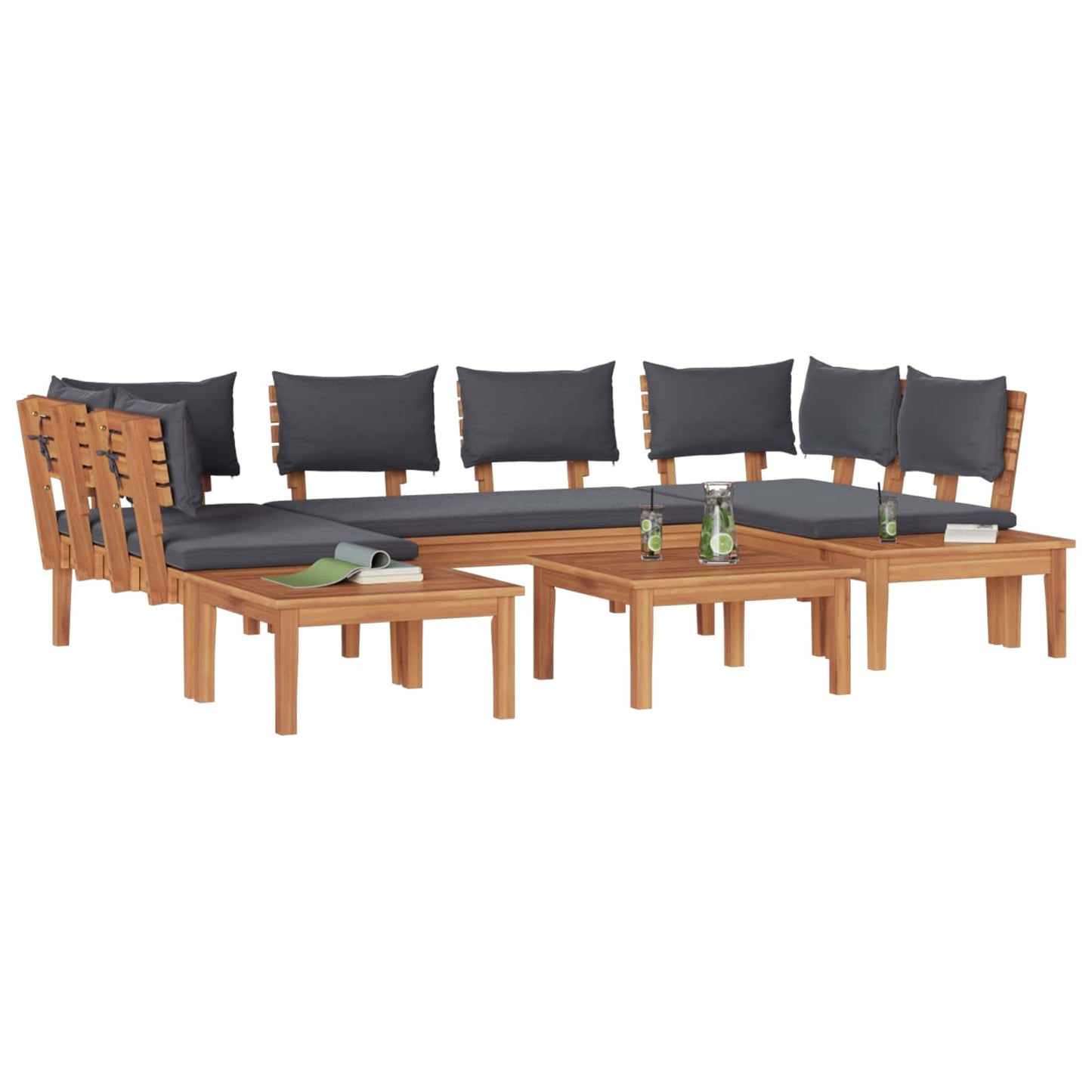 vidaXL Σετ Παγκάκι Κήπου με μαξιλάρι 4 pcs Καφέ και Γκρίζο