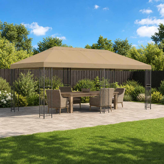 vidaXL Κήπος Γκαζebo 6 x 3 m Μπεζ Πολυεστέρας και Χάλυβας 190 gsm