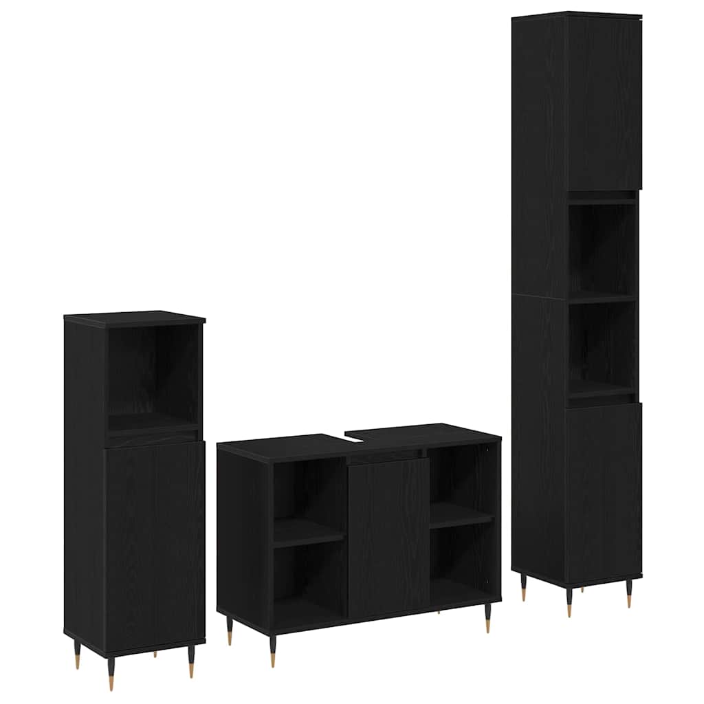 vidaXL Σετ Επίπλων Μπάνιου 3 τμχ. Μαύρη Οξυά 30 x 30 x 180 cm