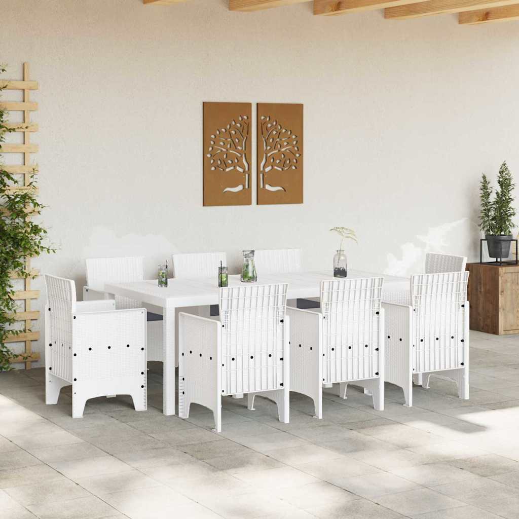 vidaXL Σετ Τραπεζαρίας Κήπου 9 pcs Λευκό Ρατάν