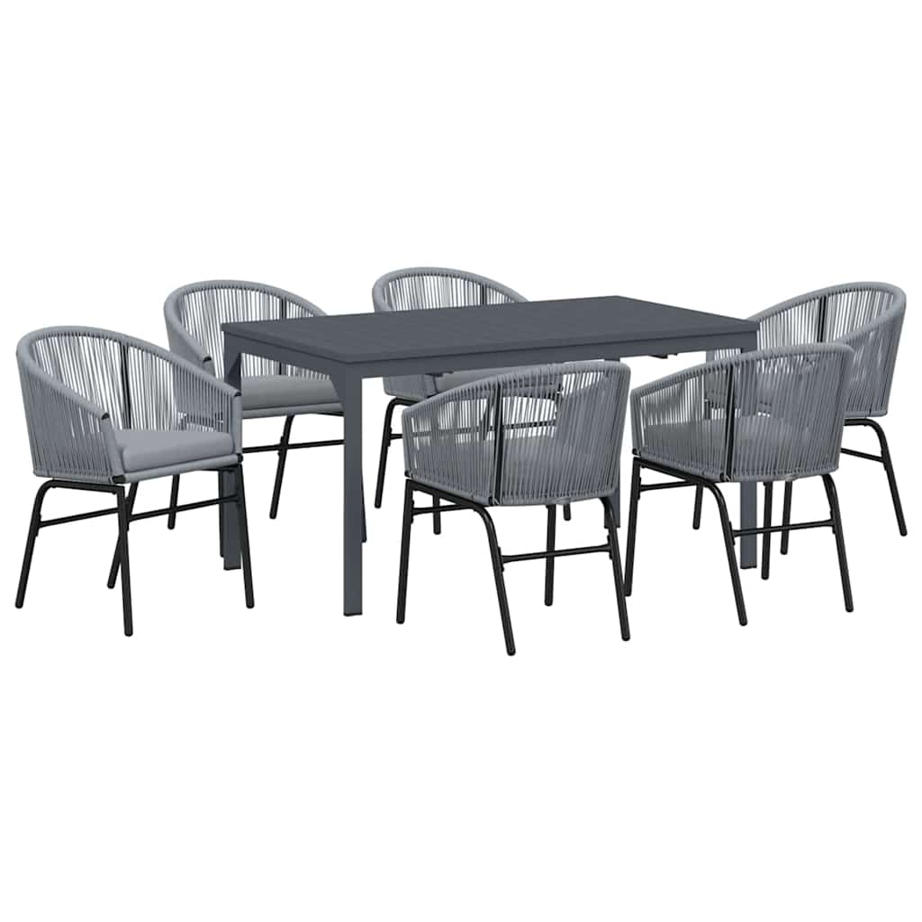 vidaXL Σέτ φαγητού για κήπο 7 pcs Γκρι Πολυ ράταν