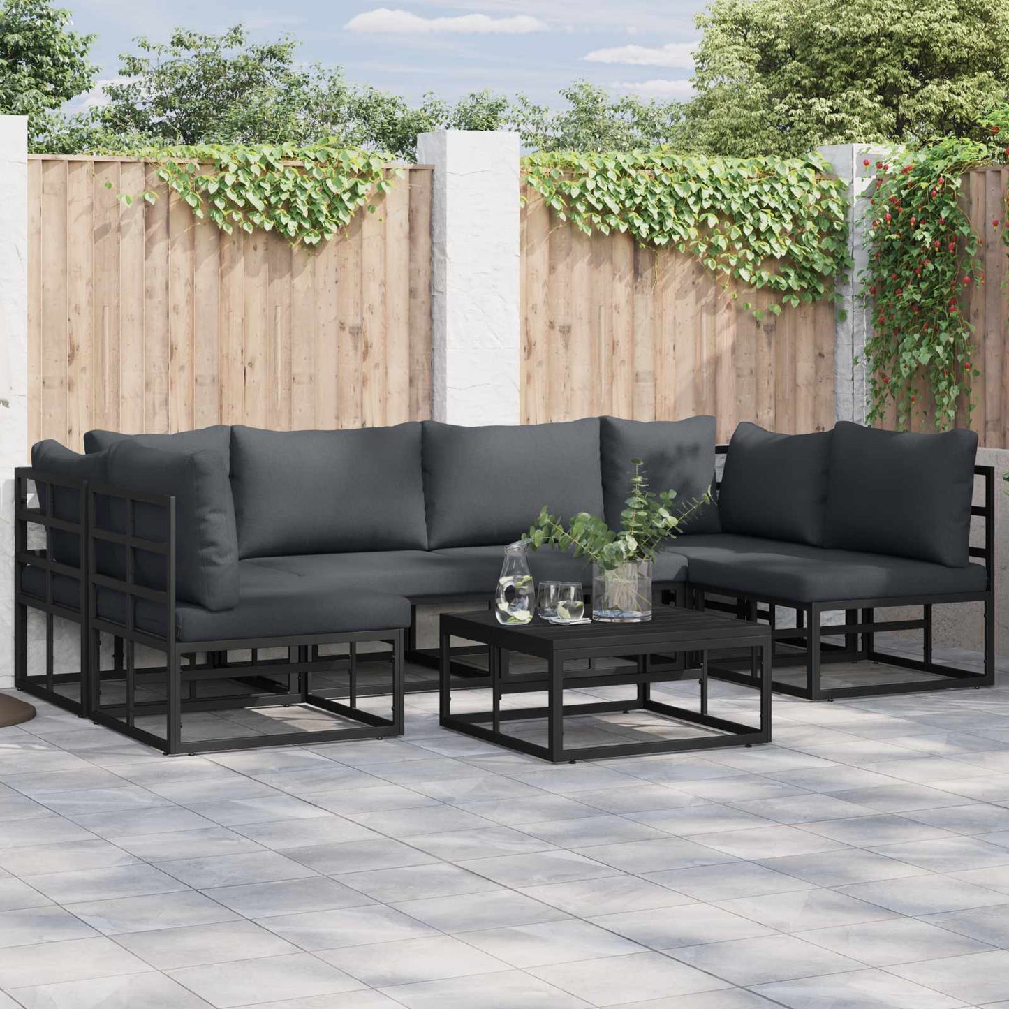 vidaXL Σετ Καναπέ Κήπου 6 pcs Μαύρο 283 x 141.5 x 71 εκ Αλουμίνιο