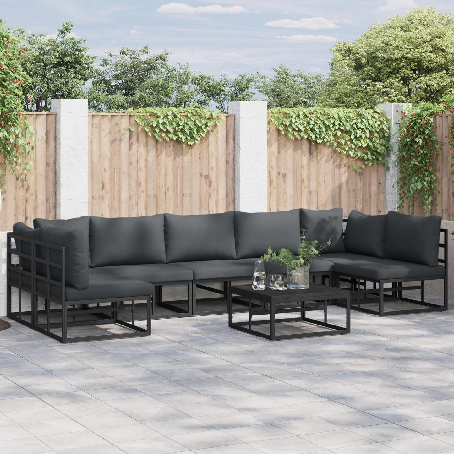 vidaXL Σετ Καναπέ Κήπου 7 pcs Μαύρο 353 x 141.5 x 71 εκ Αλουμίνιο