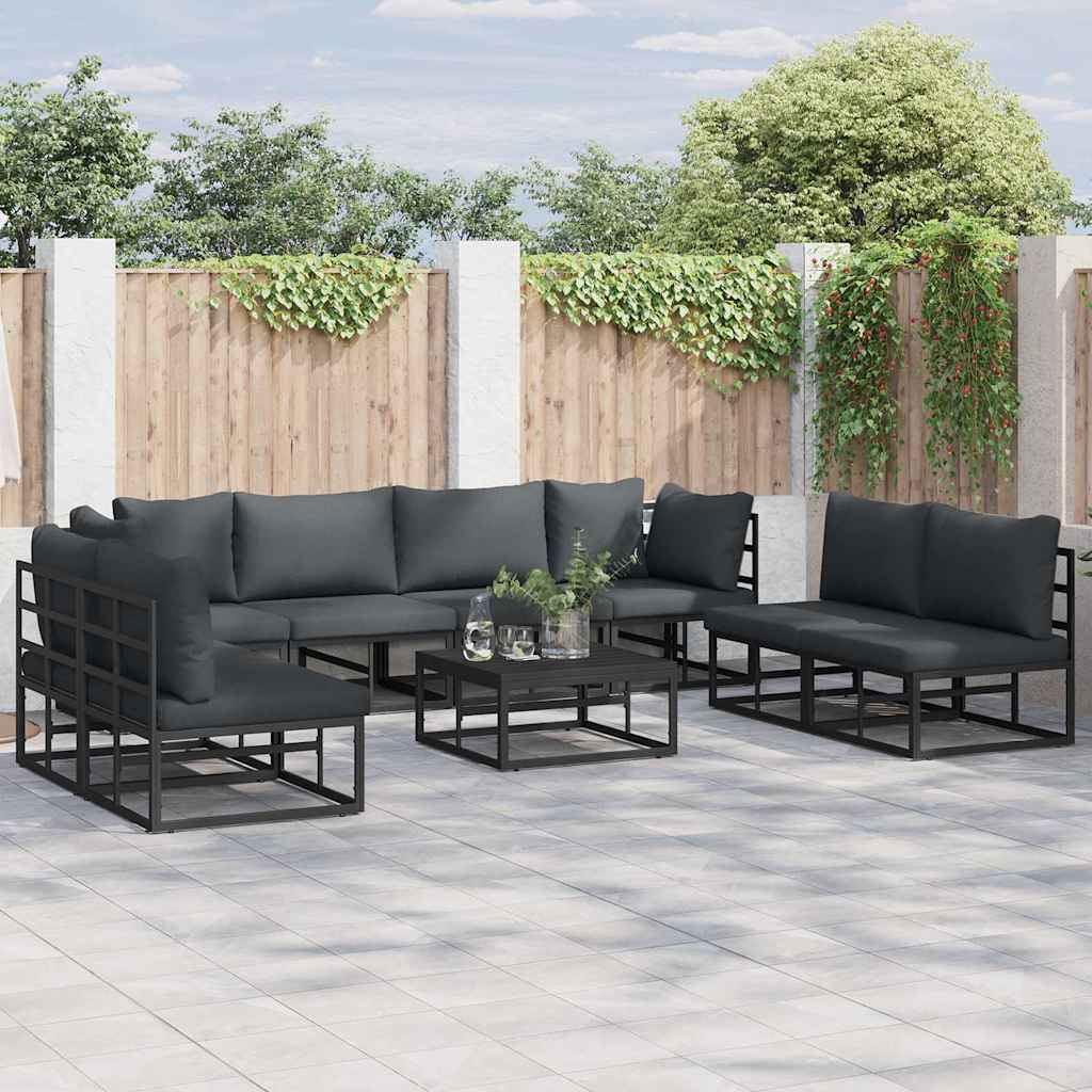 vidaXL Σετ Καναπέ Κήπου 9 pcs Μαύρο 70 x 70 x 32 εκ Αλουμίνιο