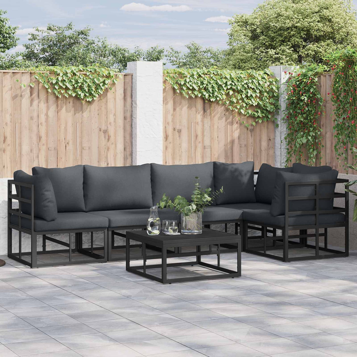 vidaXL Σετ Καναπέ Κήπου 6 pcs Μαύρο 70 x 70 x 32 εκ Αλουμίνιο