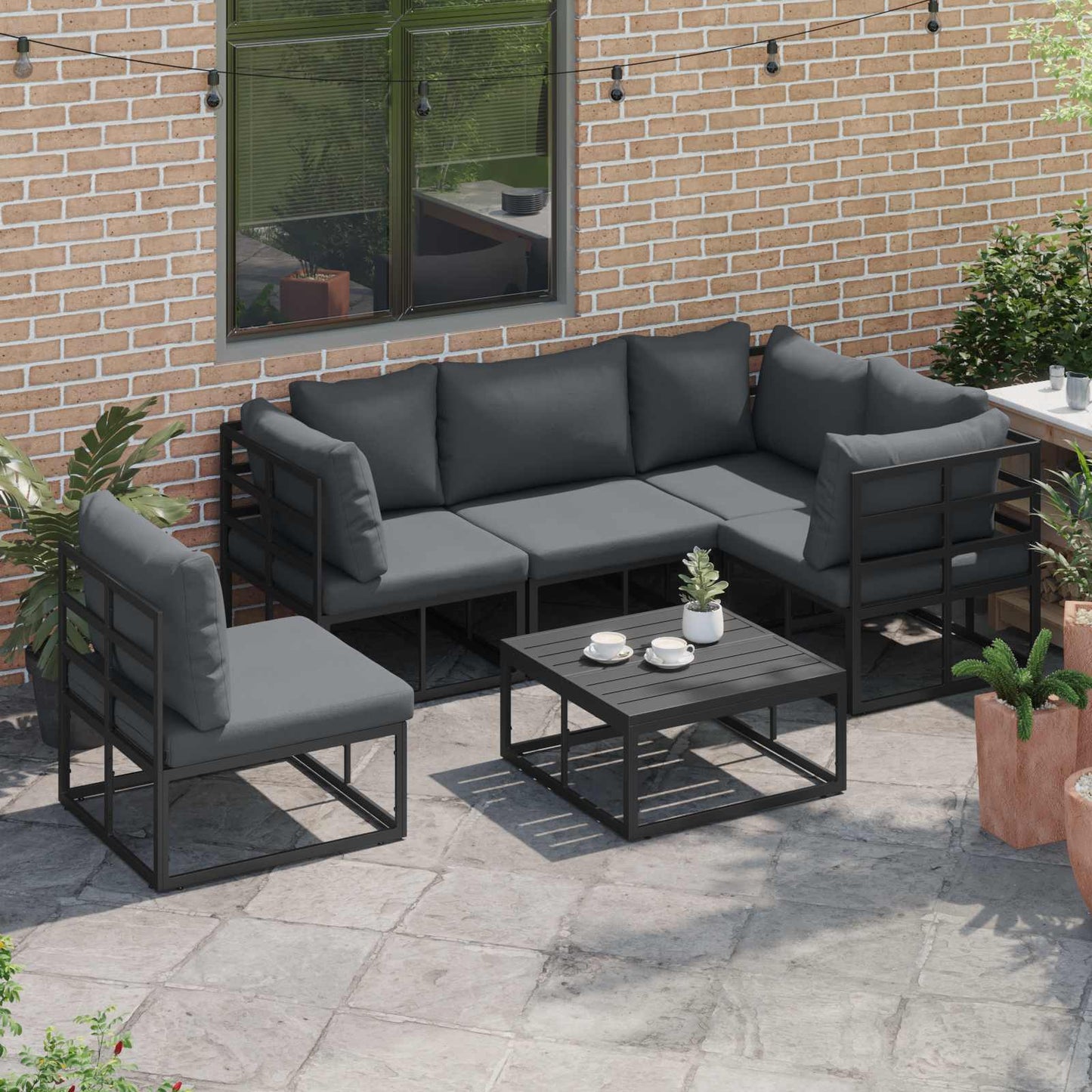 vidaXL Σετ Καναπέ Κήπου 6 pcs Μαύρο 70 x 70 x 32 εκ Αλουμίνιο