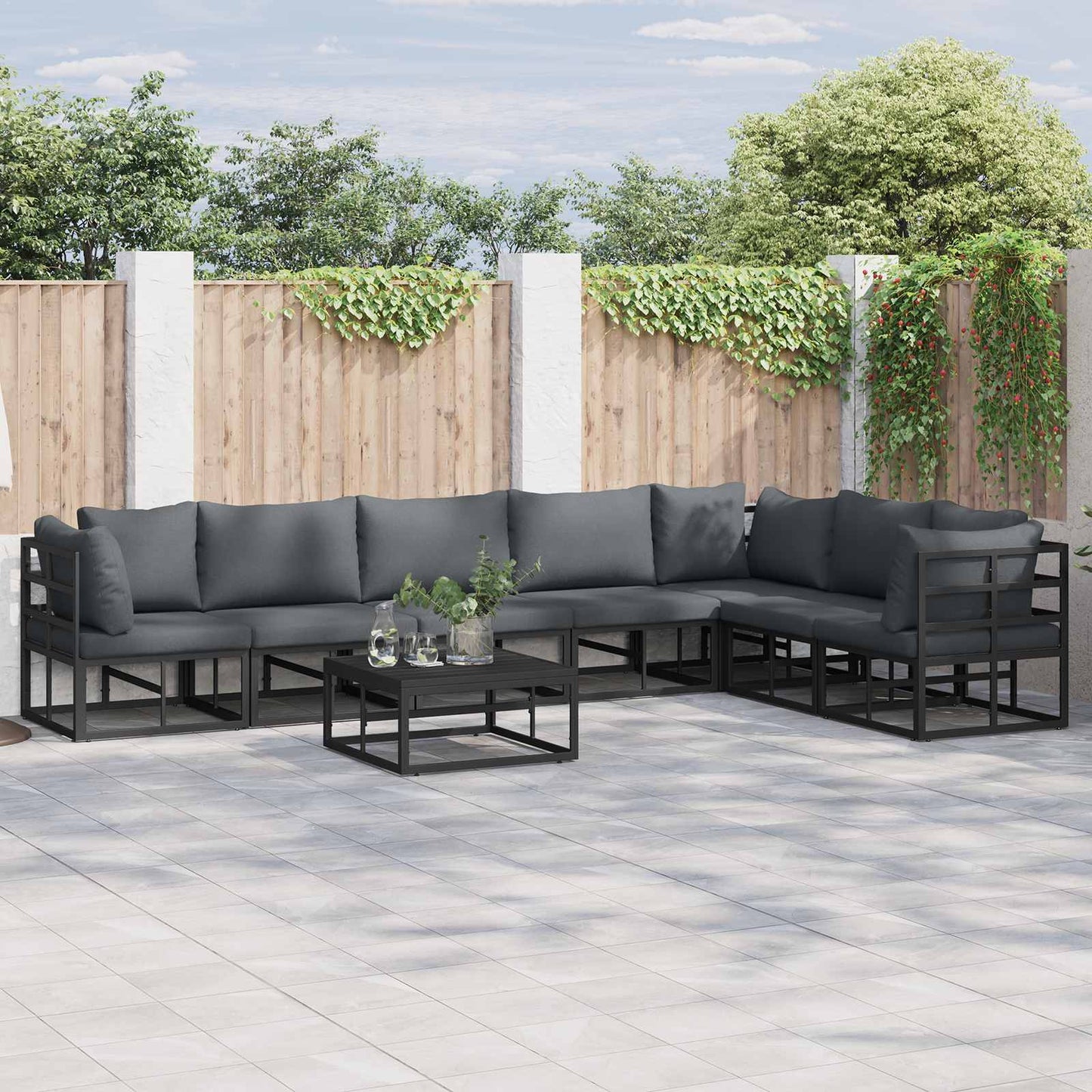 vidaXL Σετ Καναπέ Κήπου 8 pcs Μαύρο 70 x 70 x 32 εκ Αλουμίνιο