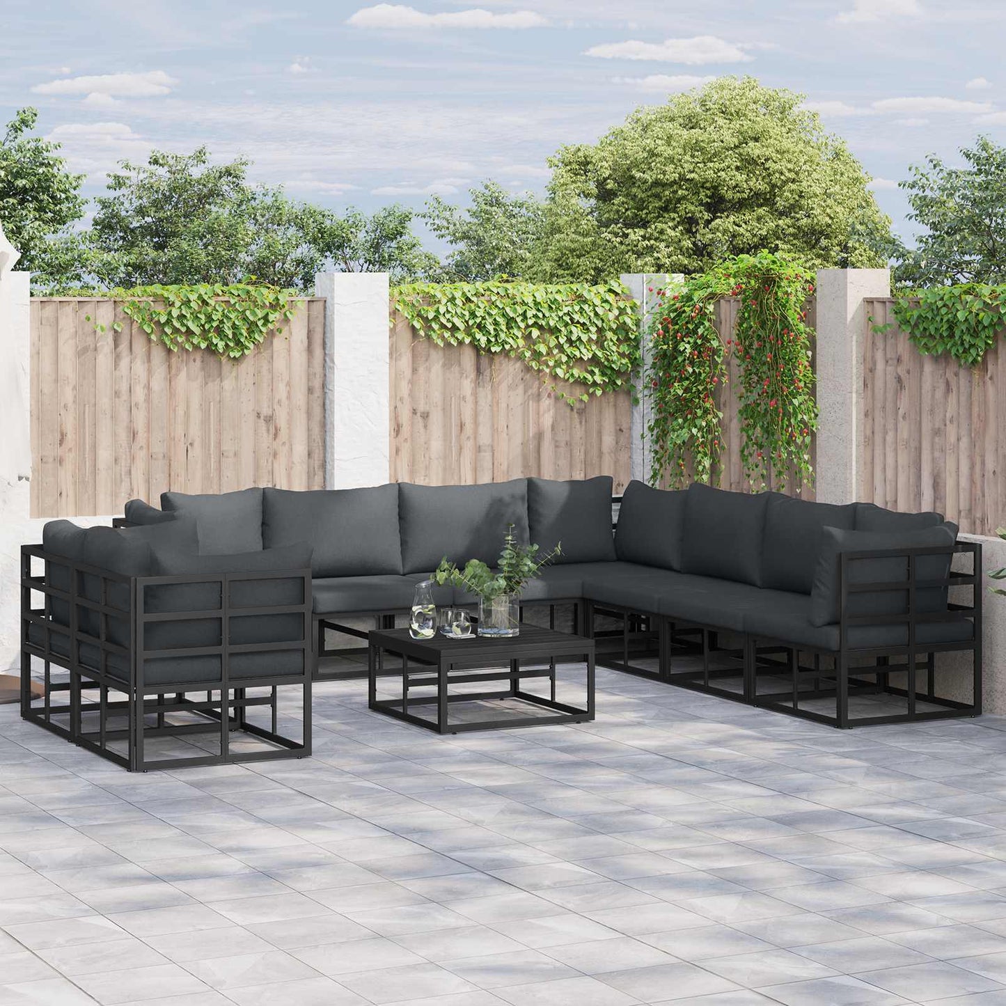vidaXL Σετ Καναπέ Κήπου 9 pcs Μαύρο 283 x 283 x 71 εκ. Αλουμίνιο
