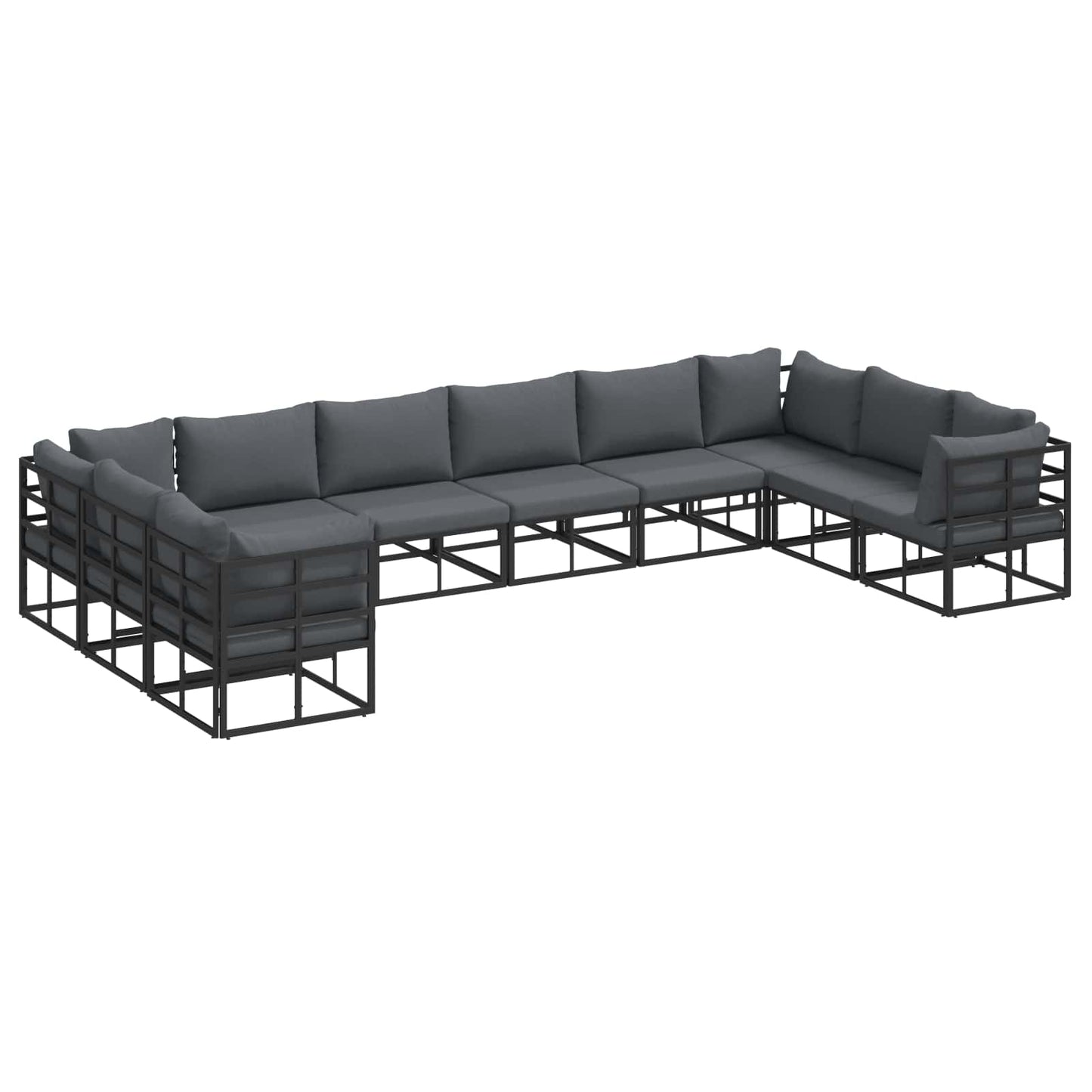 vidaXL Σετ Καναπέ Κήπου 10 pcs Μαύρο 423 x 213 x 71 εκ Αλουμίνιο