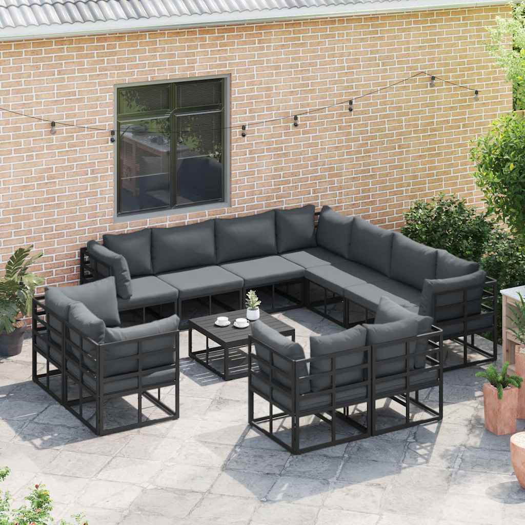 vidaXL Σετ Καναπέ Κήπου 12 pcs Μαύρο 70 x 70 x 32 εκ Αλουμίνιο