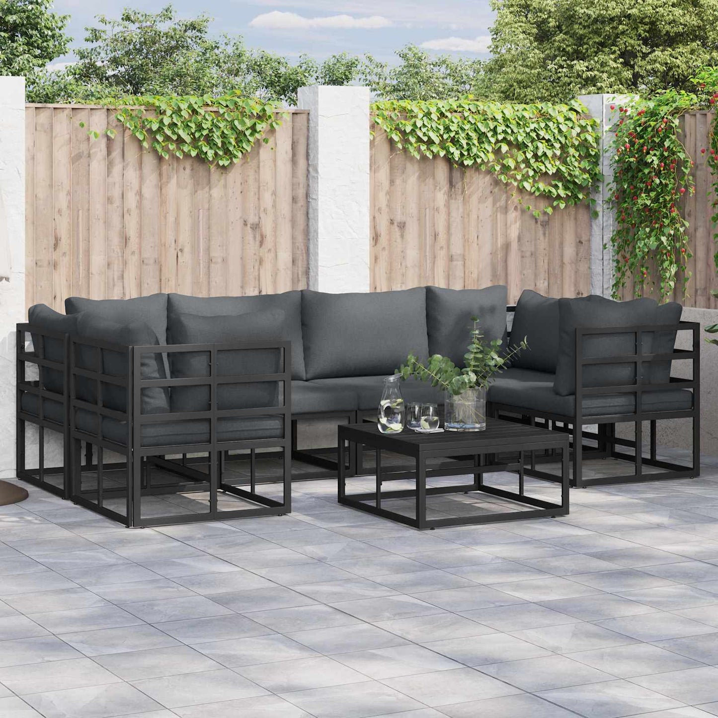 vidaXL Σετ Καναπέ Κήπου 7 pcs Μαύρο Αλουμίνιο