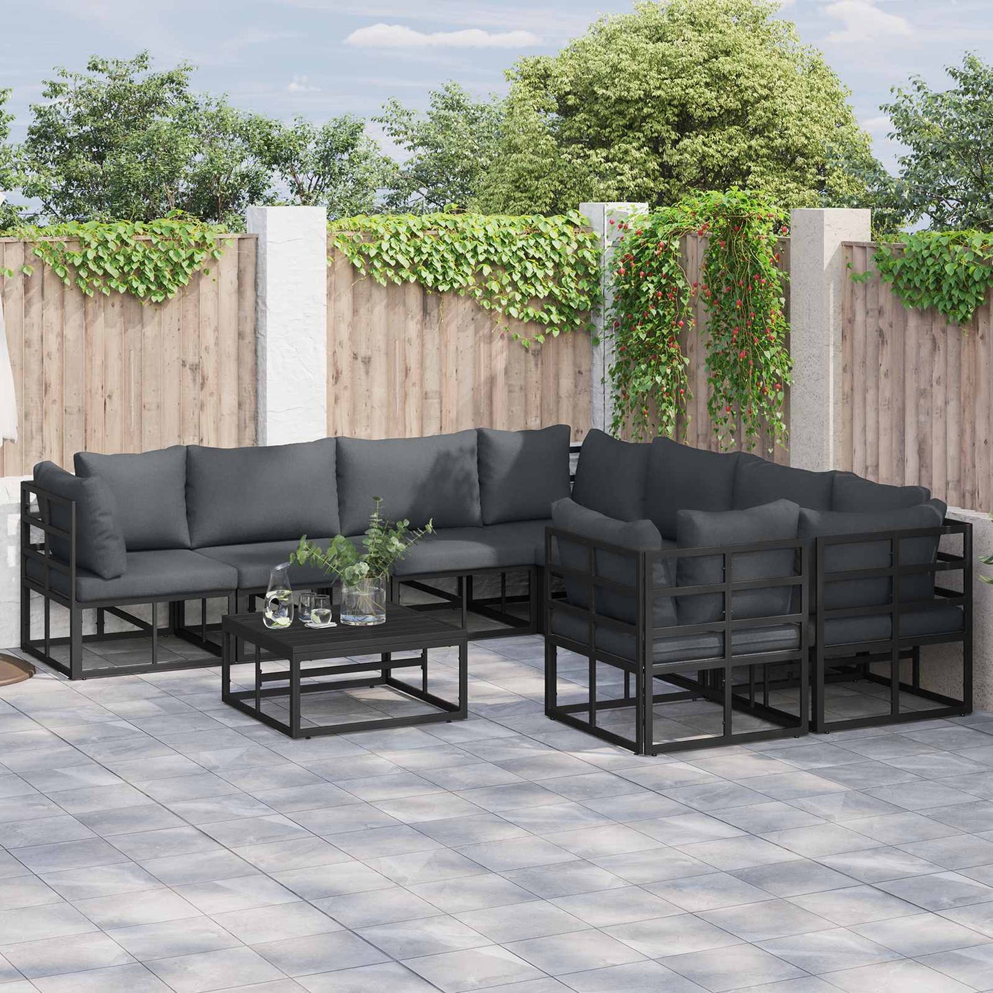 vidaXL Σετ Καναπέ Κήπου 9 pcs Μαύρο 70 x 70 x 32 εκ Αλουμίνιο