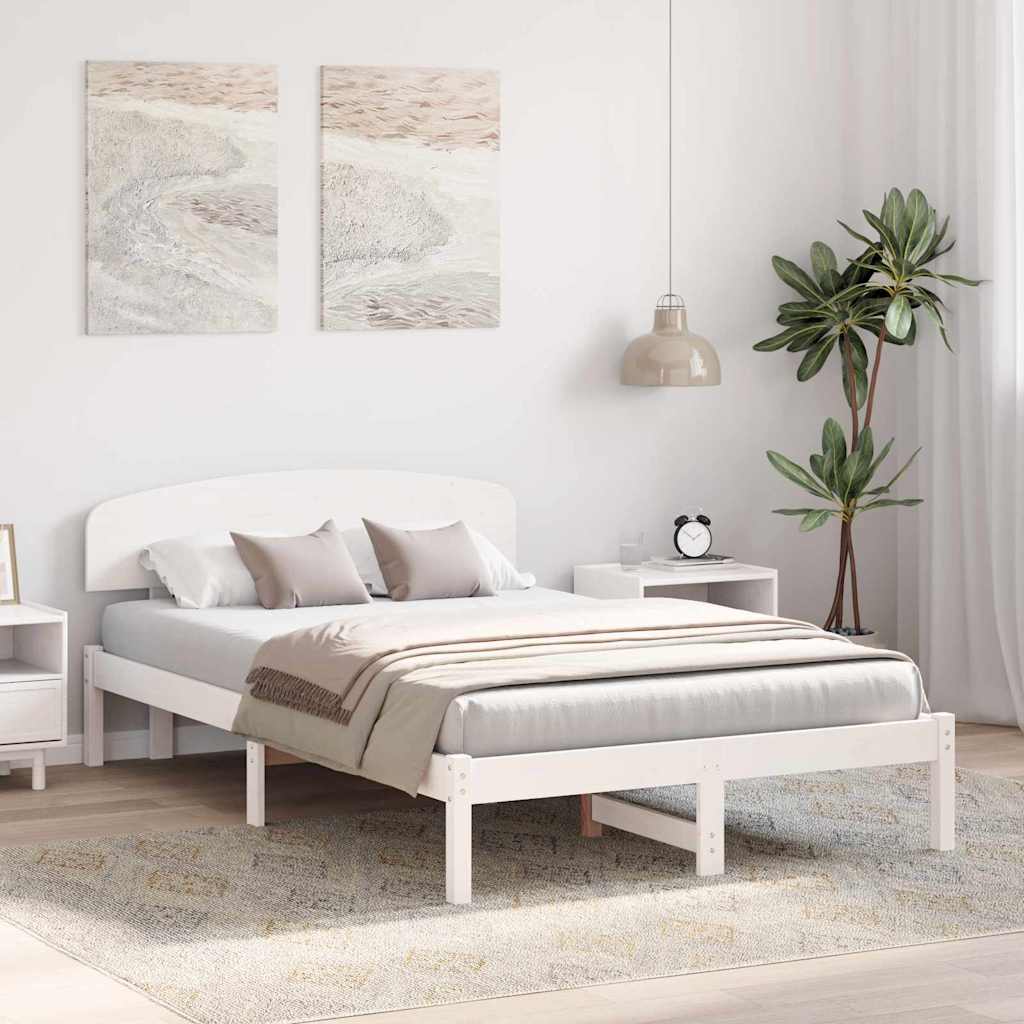 vidaXL Σκελετός Κρεβατιού Λευκό 135 x 190 cm Στερεά ξυλεία πεύκου