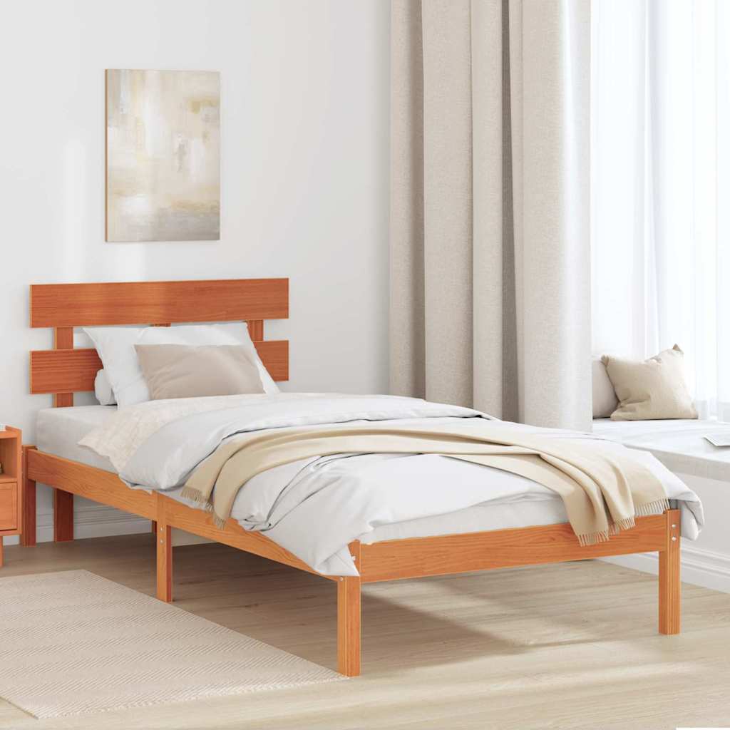 vidaXL Σκελετός Κρεβατιού Καφέ 90 x 200 cm Μασίφ ξύλο πεύκου