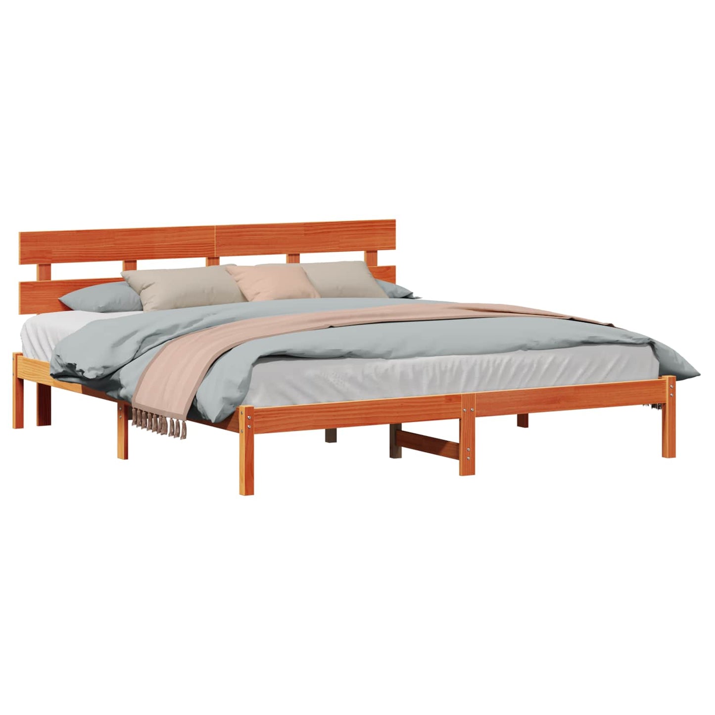 vidaXL Σκελετός Κρεβατιού Καφέ 200 x 200 cm Μασίφ ξύλο πεύκου