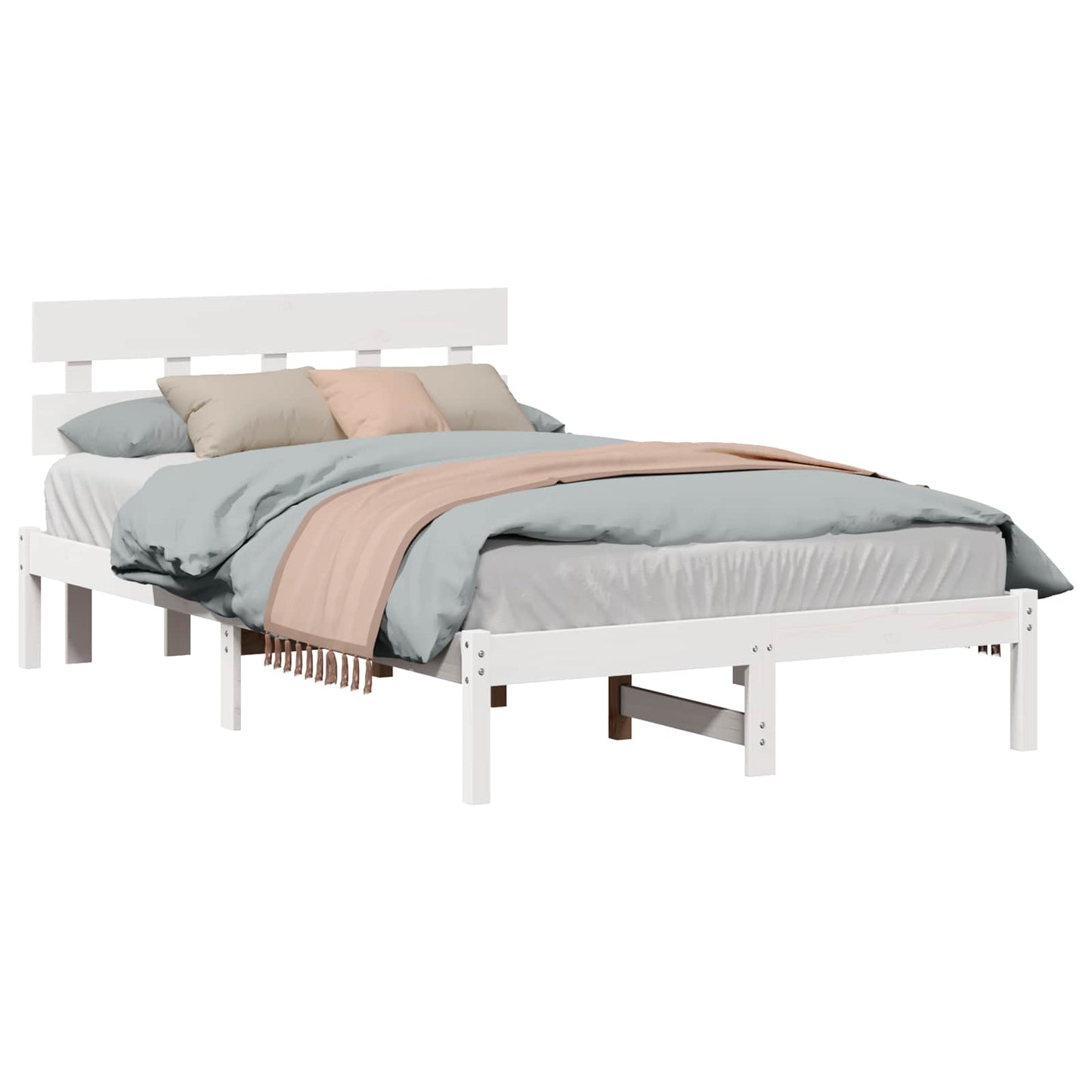 vidaXL Σκελετός Κρεβατιού Λευκό 140 x 190 cm Μασίφ ξύλο πεύκου
