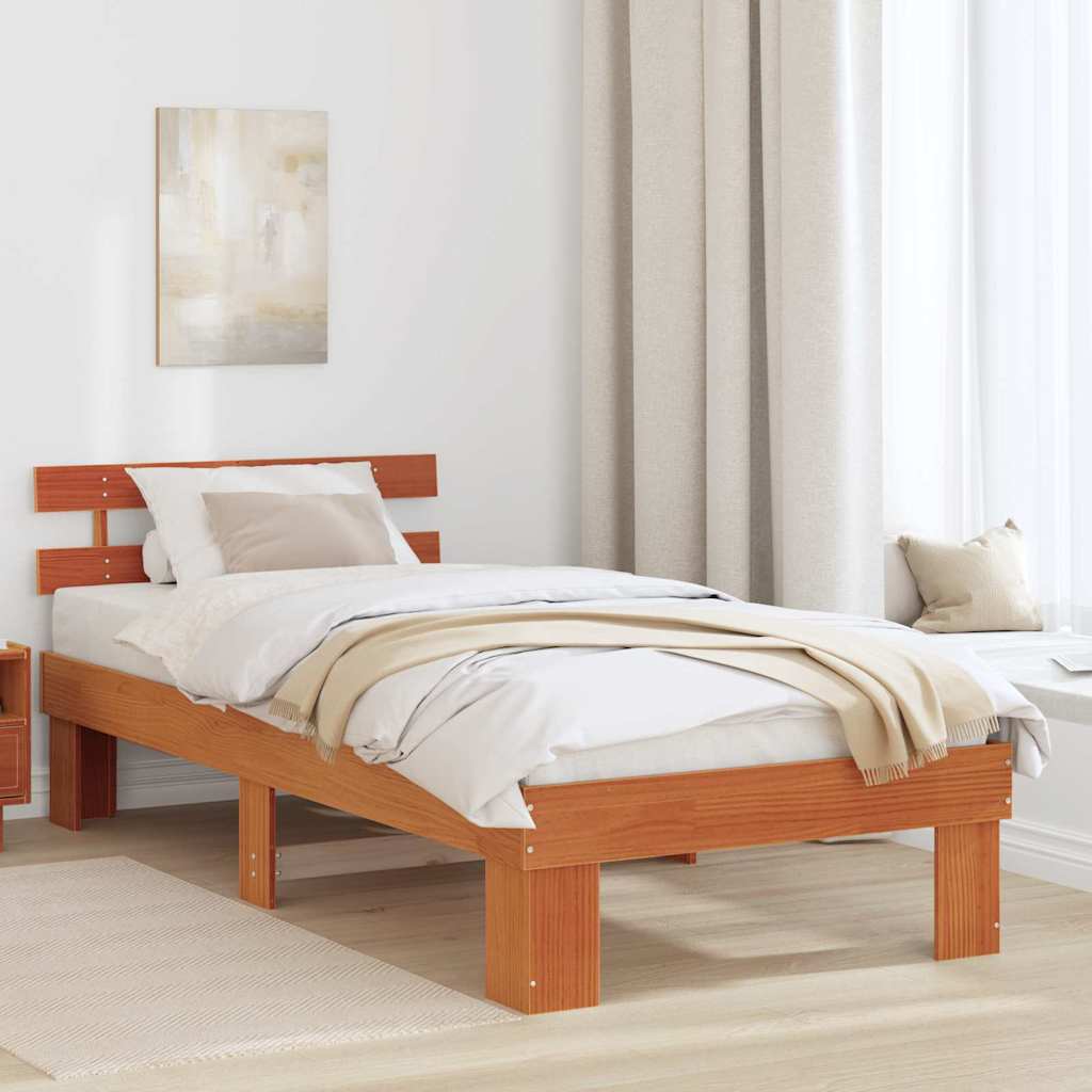vidaXL Σκελετός Κρεβατιού Κερωτό καφέ 75 x 190 cm Στερεά ξυλεία πεύκου