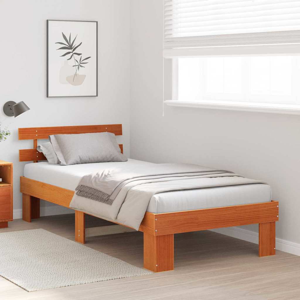 vidaXL Σκελετός Κρεβατιού Κερωτό καφέ 75 x 190 cm Στερεά ξυλεία πεύκου