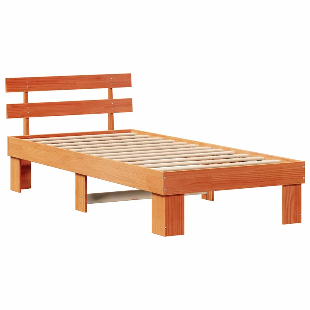 vidaXL Σκελετός Κρεβατιού Κερωτό καφέ 75 x 190 cm Στερεά ξυλεία πεύκου