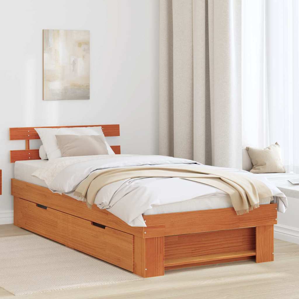 vidaXL Σκελετός Κρεβατιού Κερωτό καφέ 90 x 190 cm Στερεά ξυλεία πεύκου