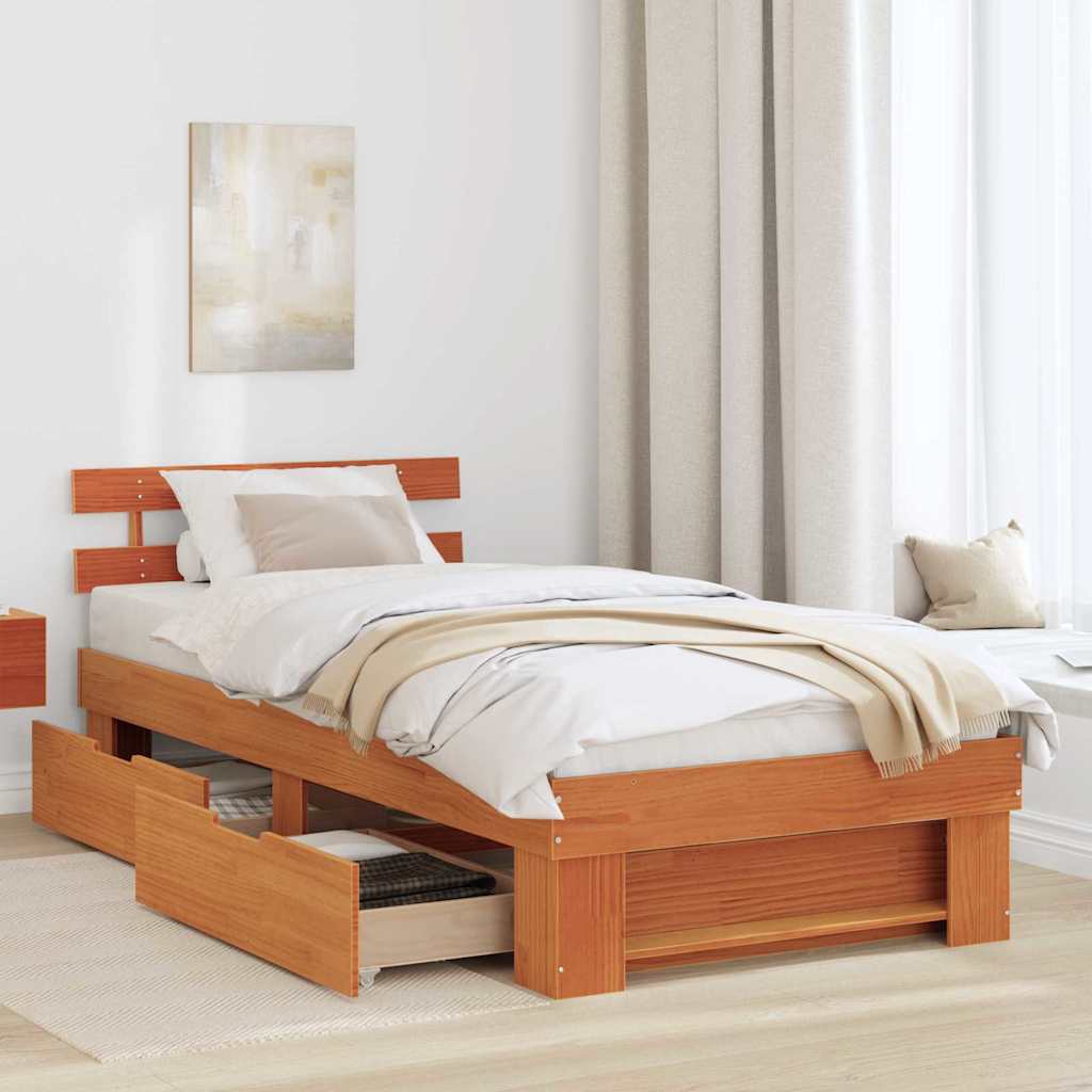 vidaXL Σκελετός Κρεβατιού Κερωτό καφέ 90 x 190 cm Στερεά ξυλεία πεύκου
